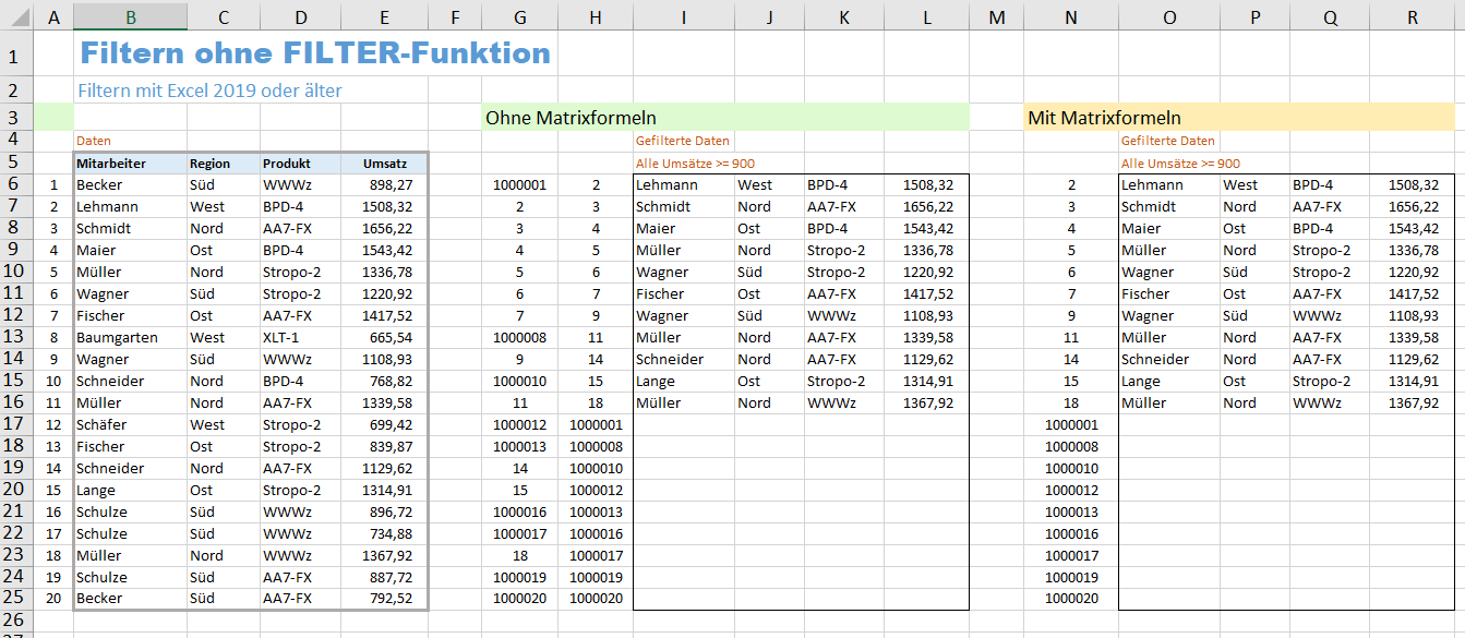 Excel: Filtern elementar ohne FILTER-Funktion