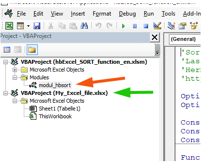 Copy modules in the VBA editor