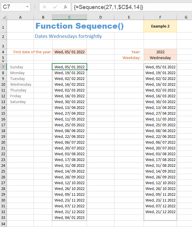 Example 2 for the function Sequence