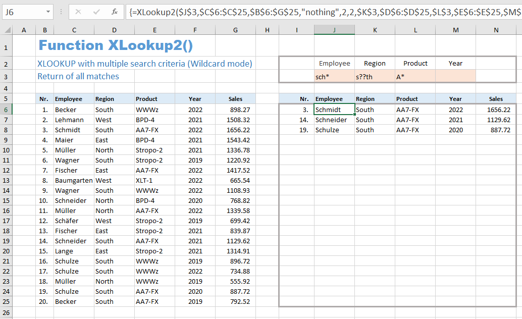 Example 4 for the function XLOOKUP