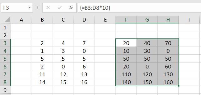 Excel Array formulas Example 1.5