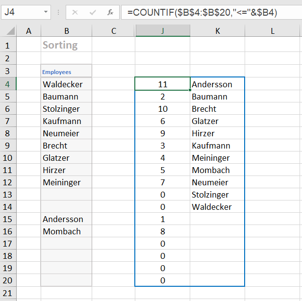 Excel array formulas Example 6.2